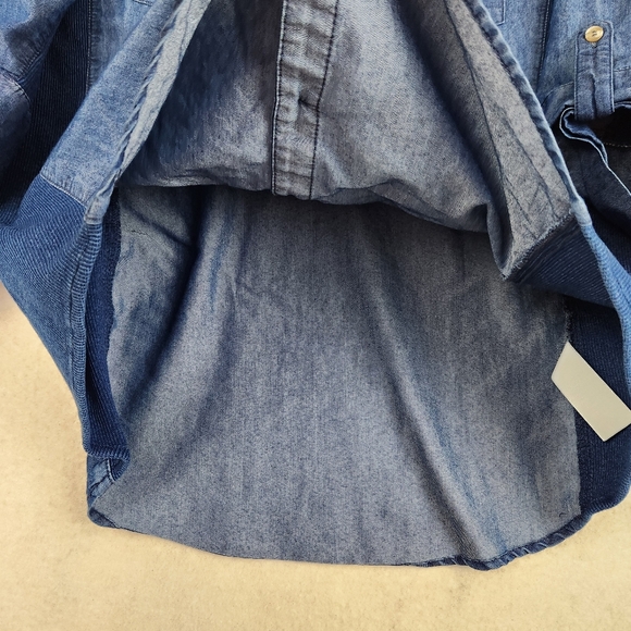 Kim Rogers Size Large Blue Denim Style Button Down Roll Tab Sleeve Casual Shirt - Picture 6 of 9